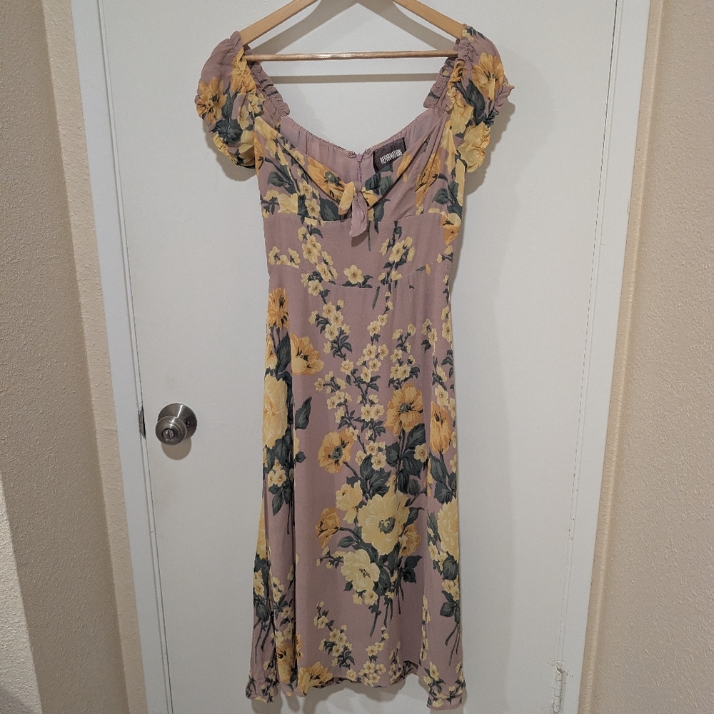Reformation Pink Off-Shoulder Midi Dress with Yellow Floral Print - Picture 3 of 16